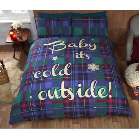 Parure de lit avec Housse de Couette et taie d'oreiller Motif Tartan Bleu Lit Simple