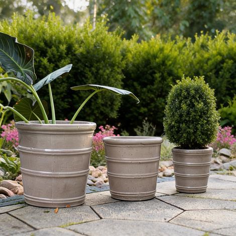 Set de 3 pots de fleurs en céramique taupe Ø 40,5 32 24 cm (1/5)