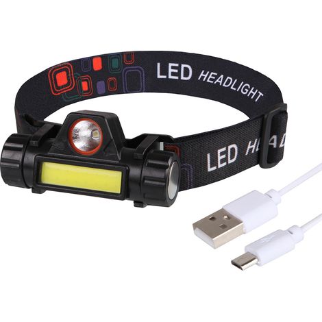 Linterna frontal LED Compacta, Sumergible, Recargable USB - Ajustable - Luz Potente - Resistente a la Lluvia y la Humedad - x1