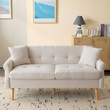 Canapé design moderne en tissu chenille, double avec coussins épais - Salon, chambre, appartement - Beige - 162x74x77cm (1/5)