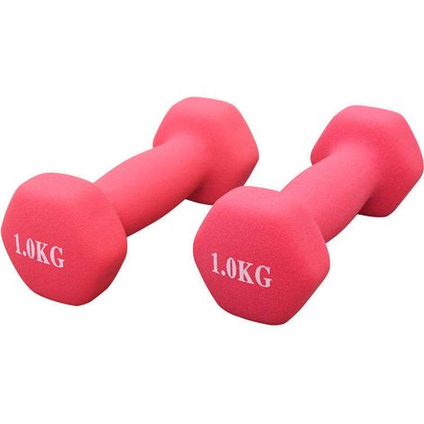 Haltères en fonte enduites de PVC rose foncé 2KG (paire) equipement de fitness pour maison (1/4)