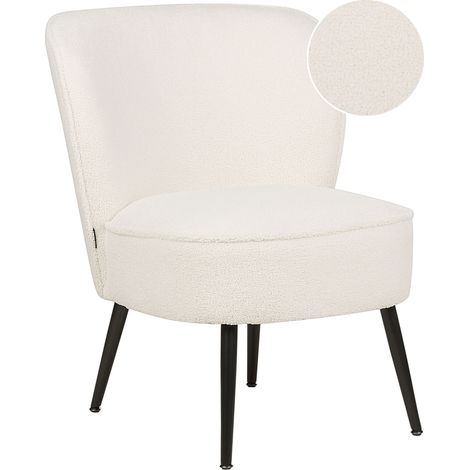 Fauteuil Bas en Boucle Blanc sans Accoudoirs Pieds Obliques en Métal Noir Voss (1/5)