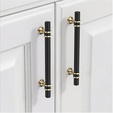 10 Stück Schrankgriffe Schwarz Gold Lochabstand 128mm Griffe für Küchenschränke Gerändelte Möbelgriffe Küchengriffe griffe möbel Küchenschrank Schranktürgriffe (1/5)
