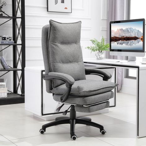 Vinsetto Ergonomischer Massage-Bürostuhl, Bürostuhl mit verstellbarer Rückenlehne, höhenverstellbarer Rückenlehne, integrierter Fußstütze, kabelgebundener Fernbedienung, 360°-Drehfunktion, grauer Lein