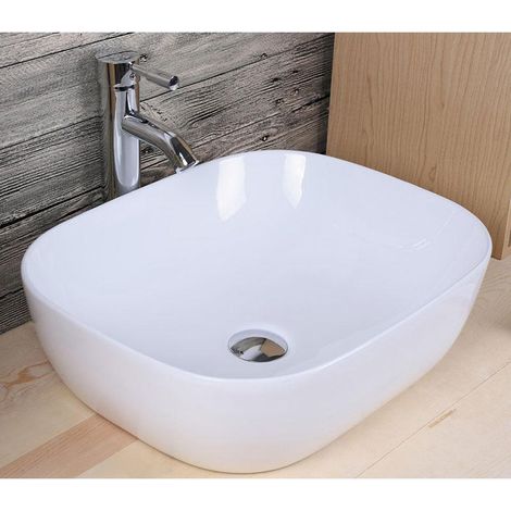 Lavabo blanco brillante sobre encimera cerámico NAPOLI 49,5 x 40,5 cm (1/4)