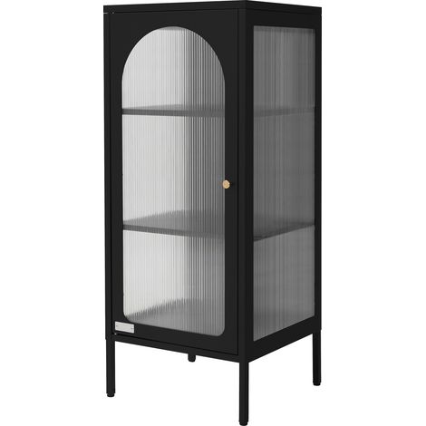 ML-Design Vitrinenschrank 42x102,5x40 cm, Schwarz, Schmale Vitrine mit 3 Ablage-/Regalfächer und 1 Tür, Wohnzimmer Metallschrank aus Stahl, Industrieller Stil, Bücherschrank Aktenschrank Büroschrank