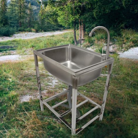 Edelstahl-Metall-Camping-Spüle mit Wasserhahn und Abflussrohr Outdoor-Waschbecken freistehend tragbar (1/5)