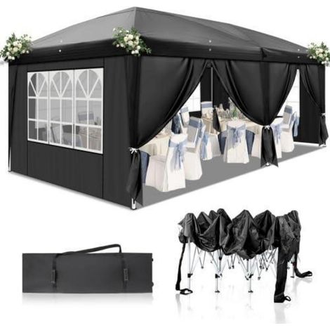 Tonnelle de fête 3x6m, réglable en hauteur, imperméable, avec 6 parois latérales, noir (1/5)