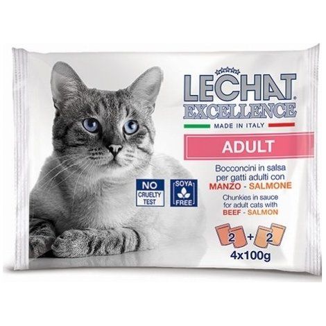 LeChat Excellence Adult Bocconcini In Salsa Con Manzo E Salmone 4 X 100 G