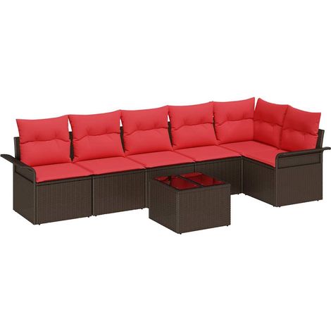 Gartensofa-set mit Kissen 7 pcs Braun Poly-Rattan vidaXL