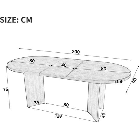 Table à manger 200x90 cm pour 6-8 personnes, plateau épais à coins arrondis, style sobre, couleur chêne, table de salle à manger robuste (1/5)