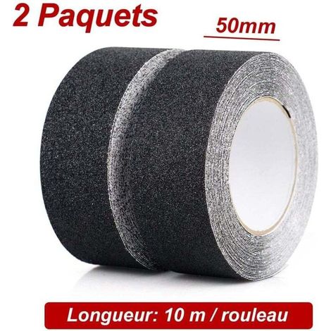 Pack Ruban antidérapant, Bandes antidérapantes avec Ruban adhésif antidérapant pour escaliers, Ruban antidérapant Solide, Autocollant, (5cm x 10m, Noir) (1/4)