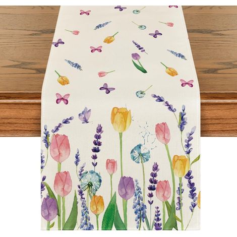 Chemin de table d'été lavande tulipe, décoration de table de fête d'anniversaire printanière saisonnière, 13 x 72 pouces (1/5)