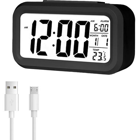 Réveil Numérique, Alarm Réveil LED avec Température, Fonction Snooze, 12/24H Conversión, du Calendrier, pour Chambre à Coucher, Bureau, Cuisine(Rechargeable,Noir) (1/5)