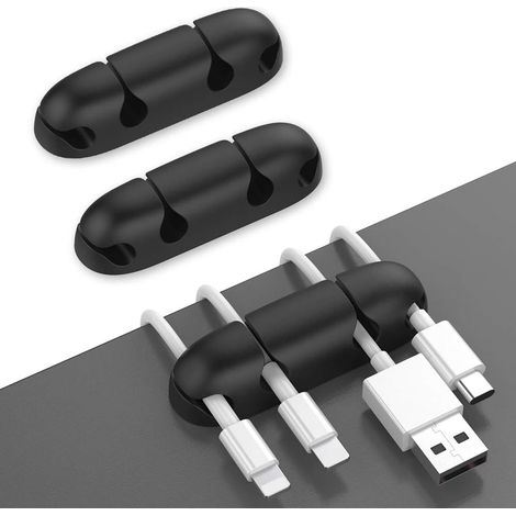 Cord Holder - 4-Slot Cable Clip with Strong Adhesive - for Desk Office Car Home USB Power Audio Cables - Pack of 3 (1/5)