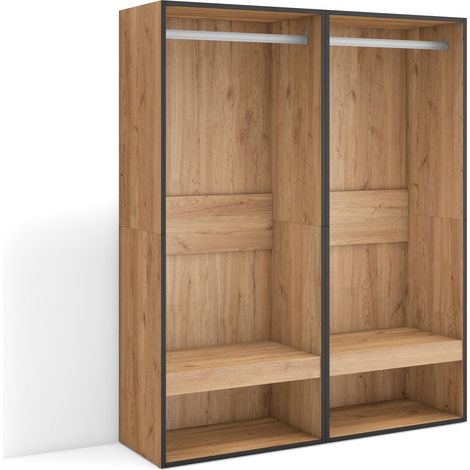 Skraut Home – Armoire ouverte 120x35x145cm – Rangement pratique pour vêtements – Style moderne en chêne – Module avec étagères et barre suspendue