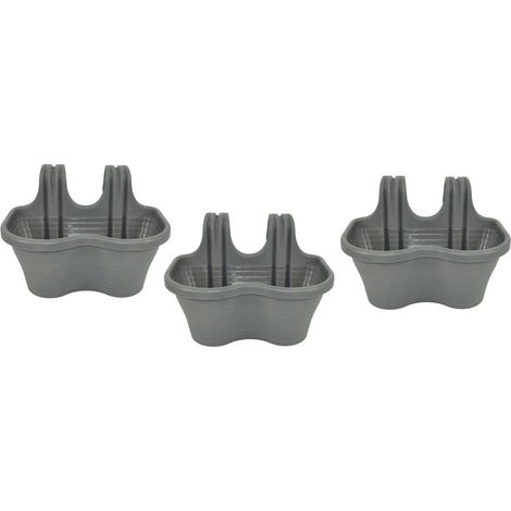 KIT 3 PZ FIORIERA 2 POSTI BALCONE BALCONIERA PLASTICA GRIGIO CM 37x28x25 H 591d