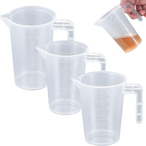 3 Pièces Verre à Mesurer, 50ml/100ml/250ml Verre Doseur Plastique Transparent avec Balance, Tasse à Mesurer Graduée avec Poignée, Lverres Doseurs de Précision pour Détergent Cuisine (1/5)