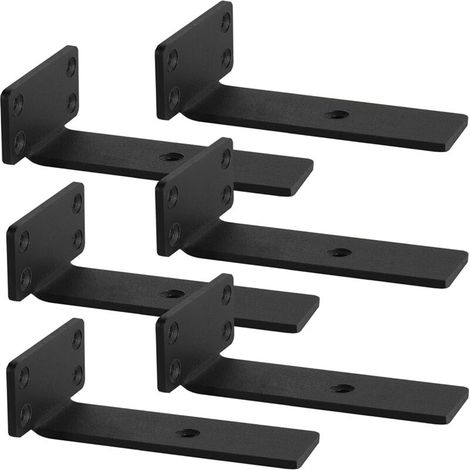 6 supports d'étagère de 15 cm, noirs, supports d'étagère murale avec vis et ancrages assortis, capacité de charge maximale de 75 kg, adaptés à la cuisine, au salon, aux toilettes, etc. (1/5)