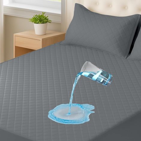 Waterproof Mattress Protector 160 x 190 cm, Breathable Mattress Cover, Silent, Elastic All Around, Naturally Anti Dust Mite and Anti Bacterian, Soft, Washable, Grey (1/5)