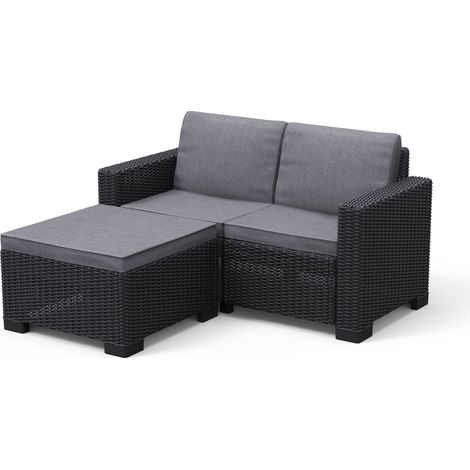 Keter California 2 Seater Balcony Chaise Lounge - Graphite with Grey Cushions