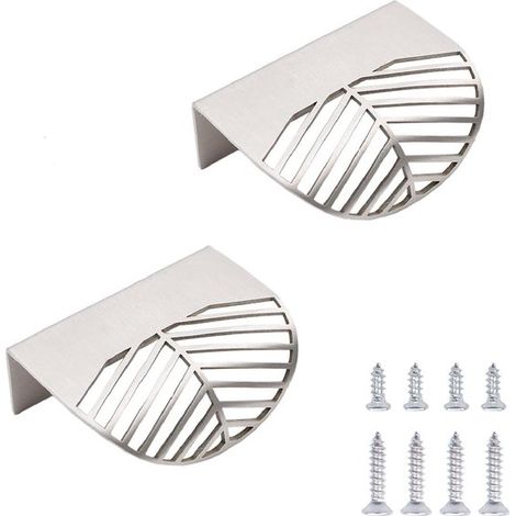 Lot de 2 poignées de tiroir vintage en alliage de zinc, motif feuilles, argentées, 60 x 23 x 42 mm (1/5)