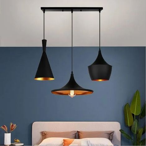 3 Lustres Suspensions Luminaires Industrielle Noir Lampe Plafonnier Vintage en Métal Ajustable pour Salon Chambre (1/4)