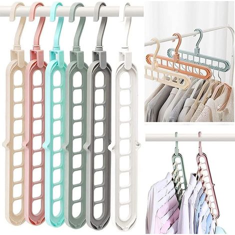 BINBE Lot de 6 cintres magiques gain de place avec 9 trous, organisateurs et rangements multifonctionnels pour vêtements lourds (chemises, pantalons, robes, manteaux). Couleur aléatoire. (1/5)