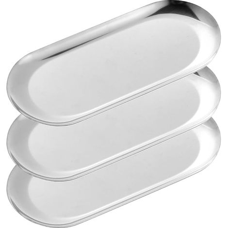 Bandejas decorativas ovaladas de acero inoxidable de 30 cm (3 piezas, color plata) (1/5)
