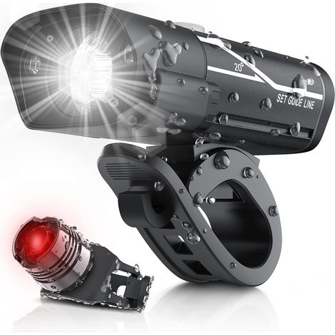 Ensemble d'éclairage vélo rechargeable USB 1000 lumens, lampe frontale 3 LED ultra-lumineuse, étanche IPX5, rotation à 360°, 3 modes d'éclairage, feu arrière inclus - Idéal pour le vélo, le camping et