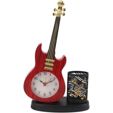 Horloge de bureau Vintage en forme de guitare, Base Stable, alarme ABS alimentée par batterie avec porte-crayons, pour chambre à coucher et bureau (1/5)