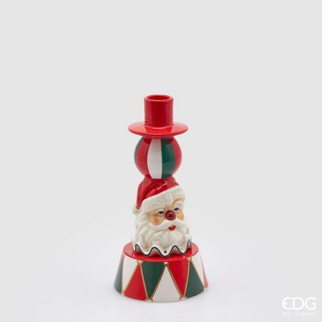 EDG Enzo De Gasperi Portacandela Natale Santa Clown H 21 Cm D 10 Cm Green Red
