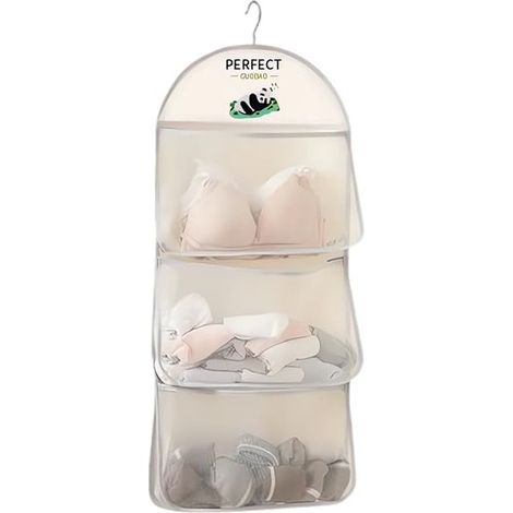 Sac de rangement multifonctionnel en filet multicouche avec cintre métallique, sac en filet pour soutien-gorge et sous-vêtements (1/5)