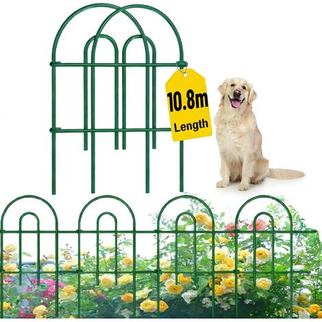 Clôture de Jardin en Métal 61cm(H) x 43cm(L) (25 Panneaux, Longueur Totale 10.8m) Barrière pour Animaux Clôture Métallique Décorative pour Chien Cour Terrasse Extérieur Vert (1/5)