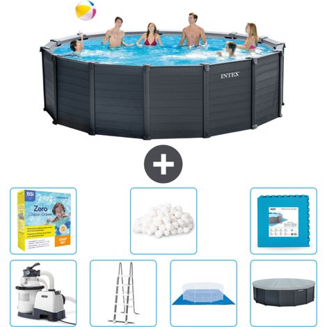 Intex runder Pool mit graphitgrauem Paneel – 478 x 124 cm – Inklusive Zubehör CB48