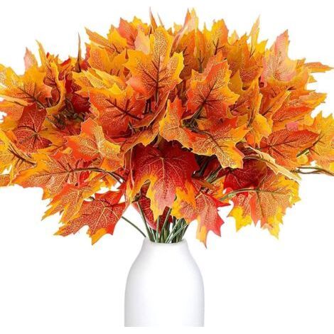 Lot de 4 paquets de fleurs d'automne artificielles Décoration d'automne Feuilles d'érable Simulation d'automne en plastique Bouquet d'automne artificiel Feuilles d'érable pour Thanksgiving,3 (1/5)