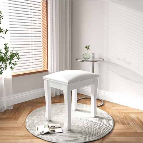 Taburete de maquillaje CHICFURN 43 x 33 x 45 cm, blanco, madera y asiento acolchado (1/5)