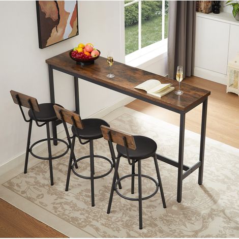 Set tavolo da bar con 3 sgabelli, 160 x 40 x 95,5 cm, marrone rustico e nero HAVRYA (1/5)