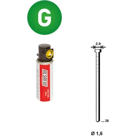 2 000 Pointes Brads Galvanisées en Bande 20° (Pack) - 1.6/2.9x32 mm + 2 Cartouches de Gaz Jaune - D-Work (1/5)