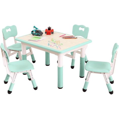 Ensemble Table et 4 Chaises Enfant Réglable en Hauteur - Table de Jeu Évolutive et Ergonomique 2-10 Ans - Vert (1/5)