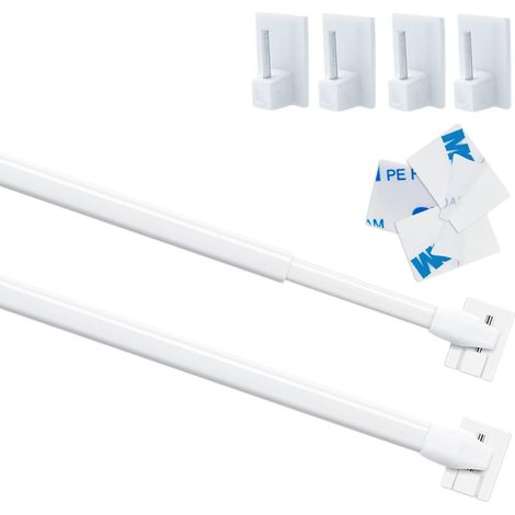 2 Pièces - Tringle à Rideau - Barre de Tension - Réglable et Extensible - Installation sans Perçage - Pour Fenêtre et Armoire - Blanc - 50-80cm