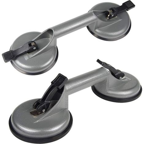 2 pcs 100kg vacuum suction cups with double suction cups, grey, for tiles, glass and wood (1/3)