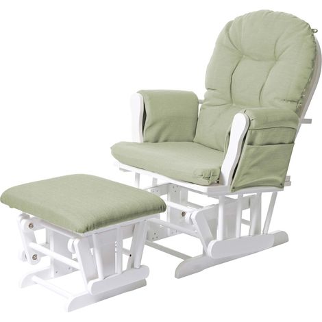 Sillón relax HHG-721, sillón mecedora con taburete, tela/textil, verde claro, estructura blanca