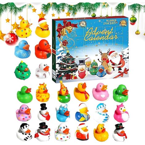 Duck Calendriers Advent - 13.78x10.63x1.97 pouces Calendrier du compte à rebours pour Noël 2025, figurines de canards à collectionner avec 24 jours, décoration de fête de vacances pour les