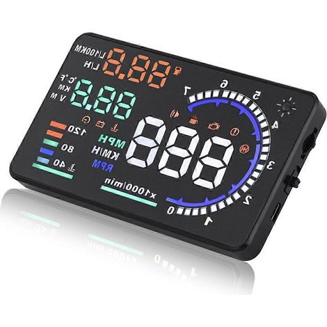 Affichage tête haute (HUD) OBD2 5,5 pouces pour voiture, compteur de vitesse numérique avec alarme de vitesse, température de l'eau et régime moteur. (1/5)