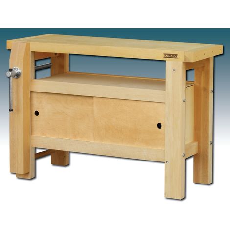 Outifrance – Établi professionnel en bois d'aulne 1,20m – Plateau 60mm – Charge max. 500kg – Caisson de rangement 116L – Presse avant en bois (1/3)