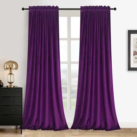 Rideaux Extra Longs Rideaux de fenêtre en Velours d'orchidée Violette avec Poche sur Tringle Décoration élégante pour Le Salon, la Salle à Manger, Le Bureau, Le théâtre, Le Couloir, 132 x (1/5)