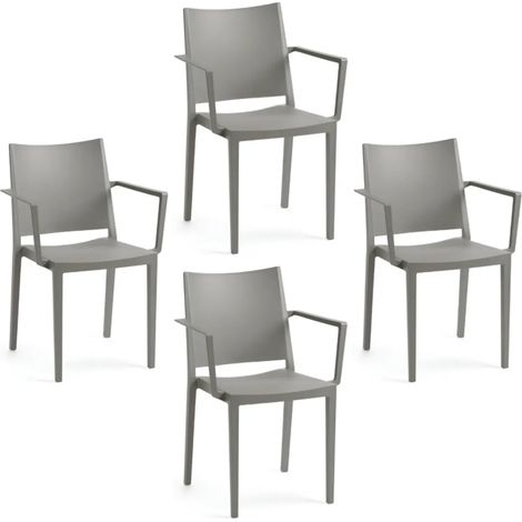 Set 4 Sedie Grigio Poltrone da Giardino in Polipropilene Grigia