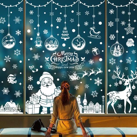 18 wiederverwendbare weiße Weihnachtsaufkleber, elektrostatische Dekoration für Fenster und Türen