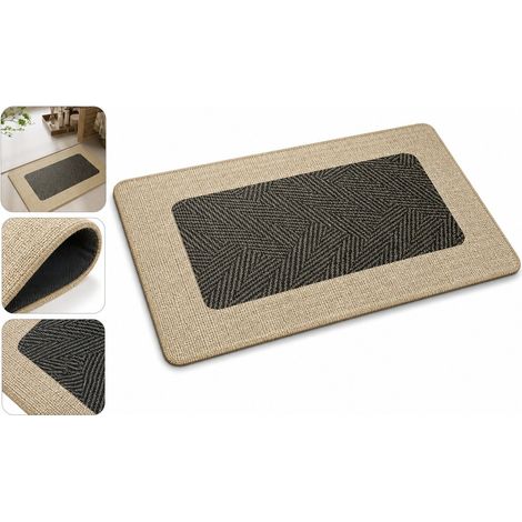 Tapis de bain en lin tissé finition caramel moka, dimensions 50 x 80 cm, dos antidérapant sécurisé, absorption rapide, lavable en machine à 30 degrés pour salle de bain, douche et cuisine (1/5)